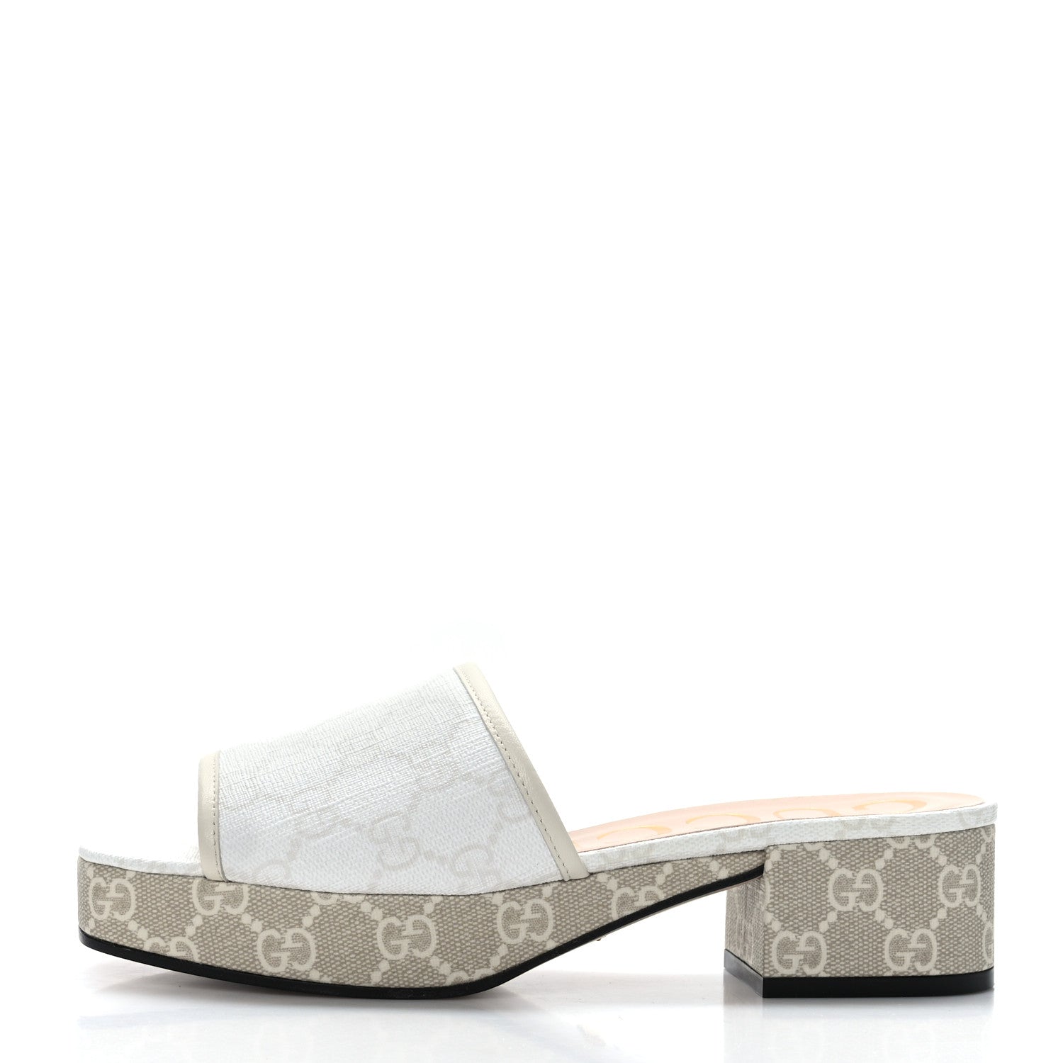 Gucci GG Supreme Monogram Malaga Kid Platform Mule Sandals 37 White Mystic White 1 of 8