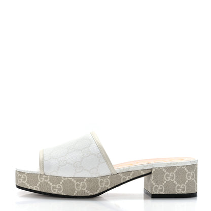 Gucci GG Supreme Monogram Malaga Kid Platform Mule Sandals 37 White Mystic White 1 of 8