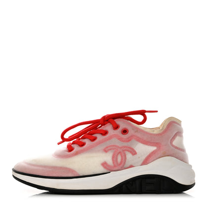 Chanel Lycra Fabric CC Sneakers 37.5 White Red 1 of 9