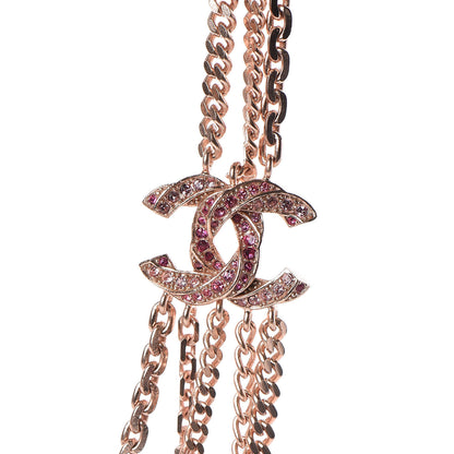 Chanel Crystal CC Multi Strand Chain Necklace Pink Gold 4 of 8