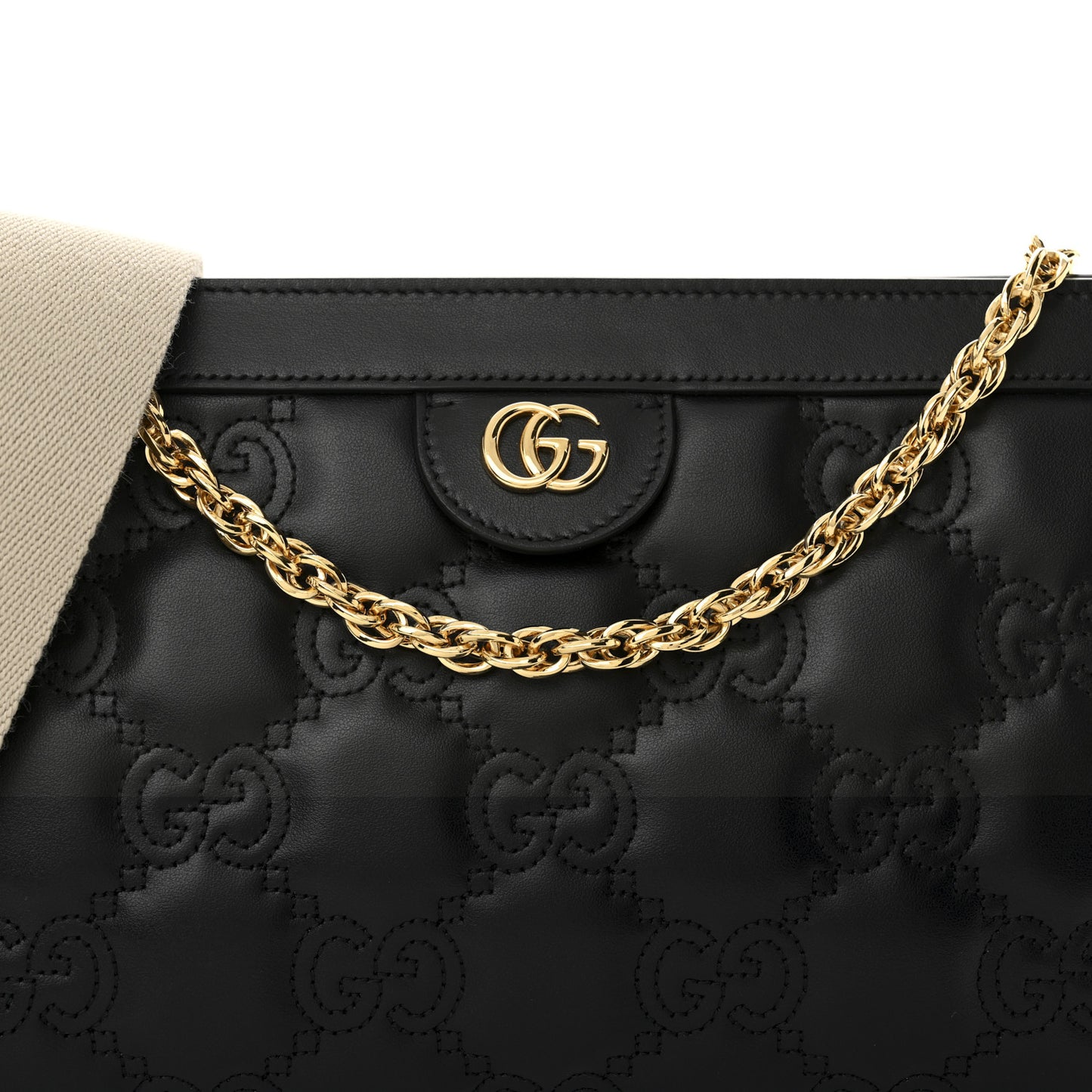 Calfskin GG Matelasse Small Slim Chain Shoulder Bag Black Natural