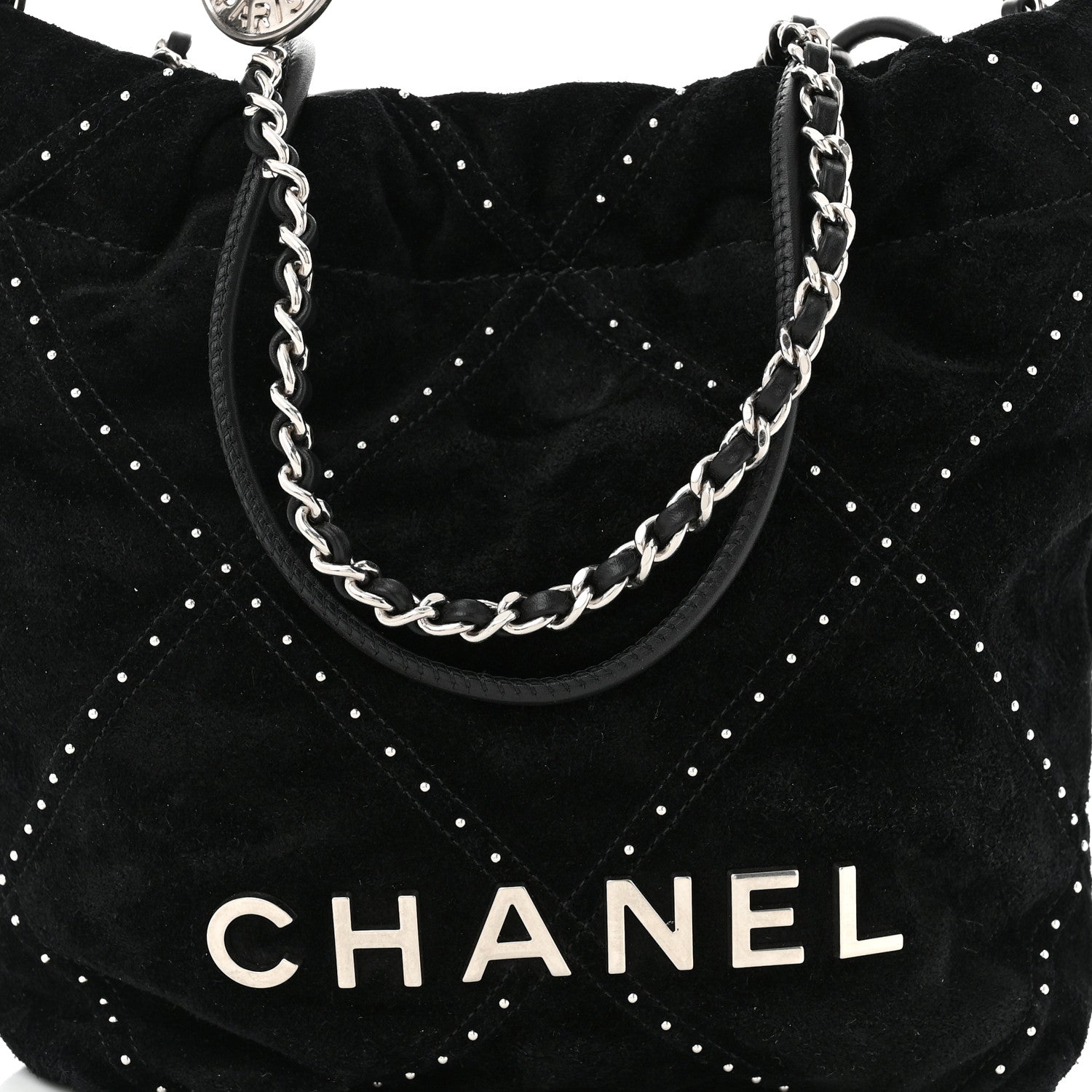Chanel Suede Stitched Quilted Studded Mini Chanel 22 Black 1683634