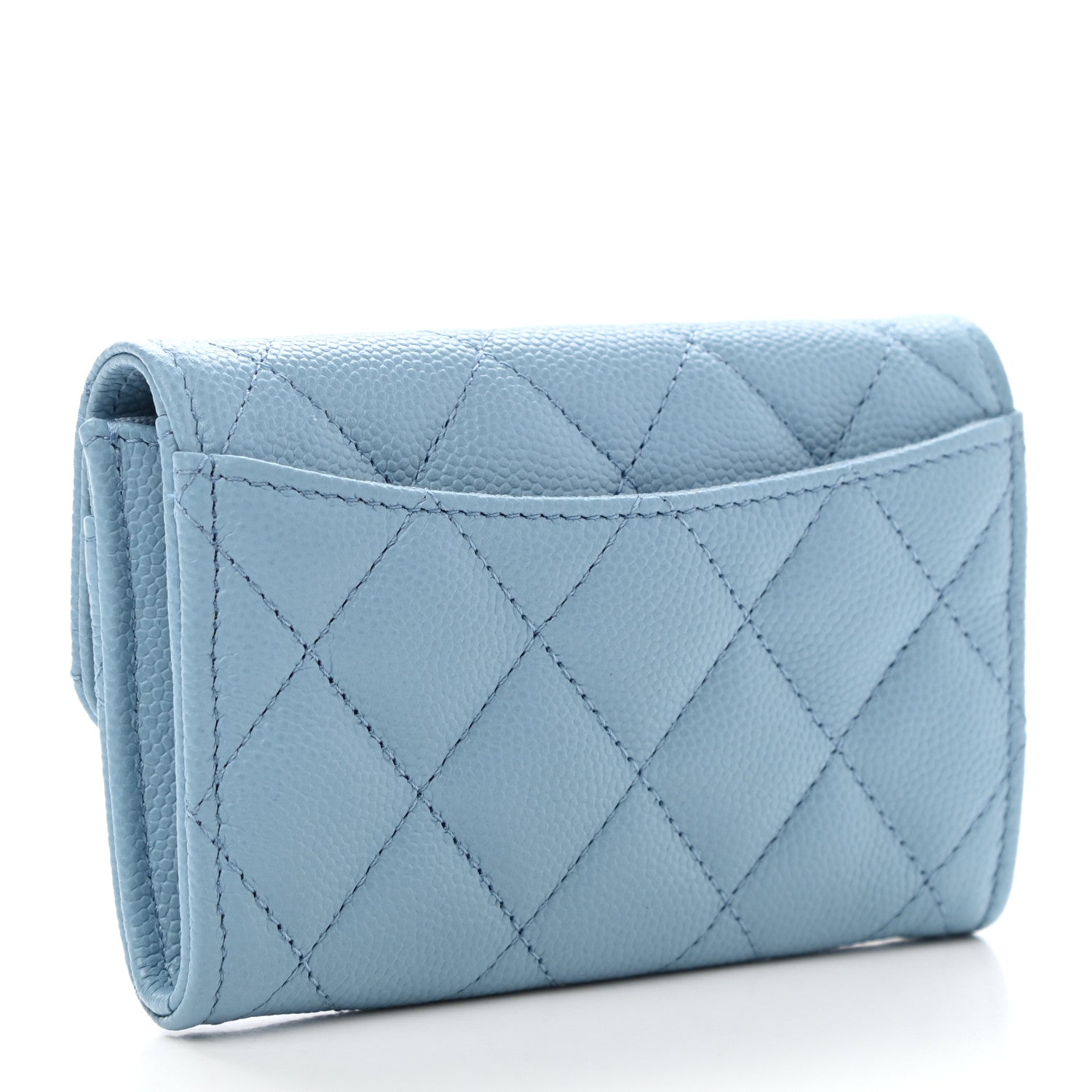 Chanel Caviar Quilted Flap Card Holder Wallet Light Blue 3 of 9