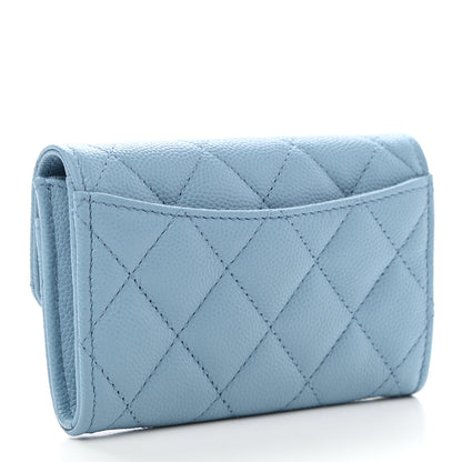 Chanel Caviar Quilted Flap Card Holder Wallet Light Blue 3 of 9
