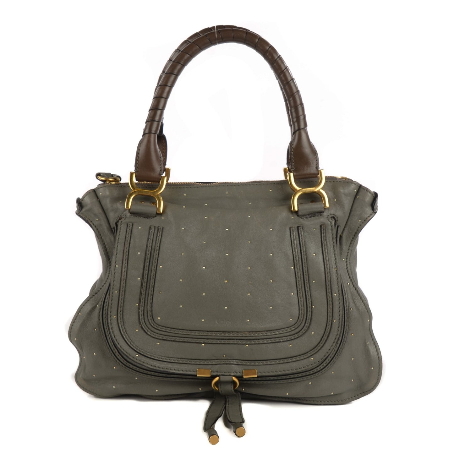 Calfskin Studded Small Marcie Satchel Stone