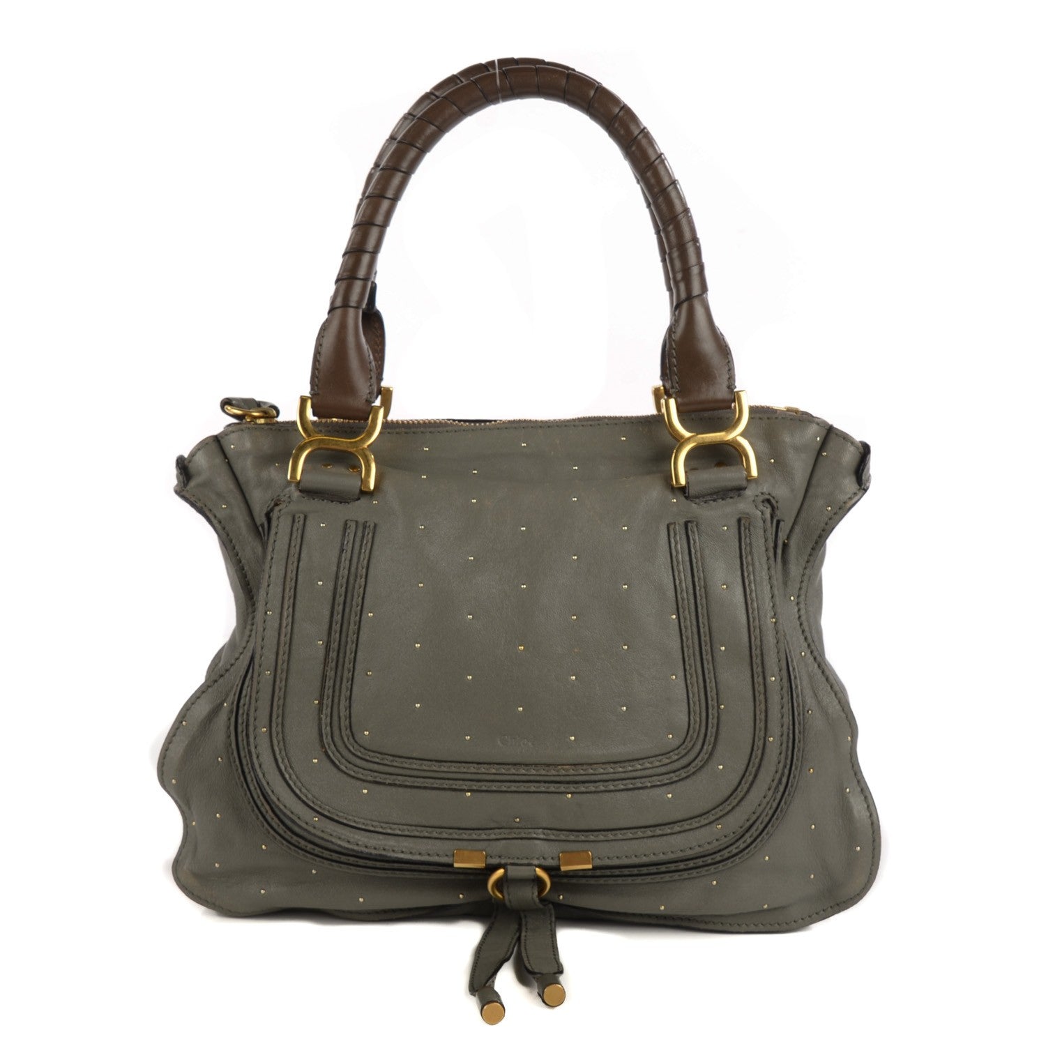Chloe Calfskin Studded Small Marcie Satchel Stone 1 of 9