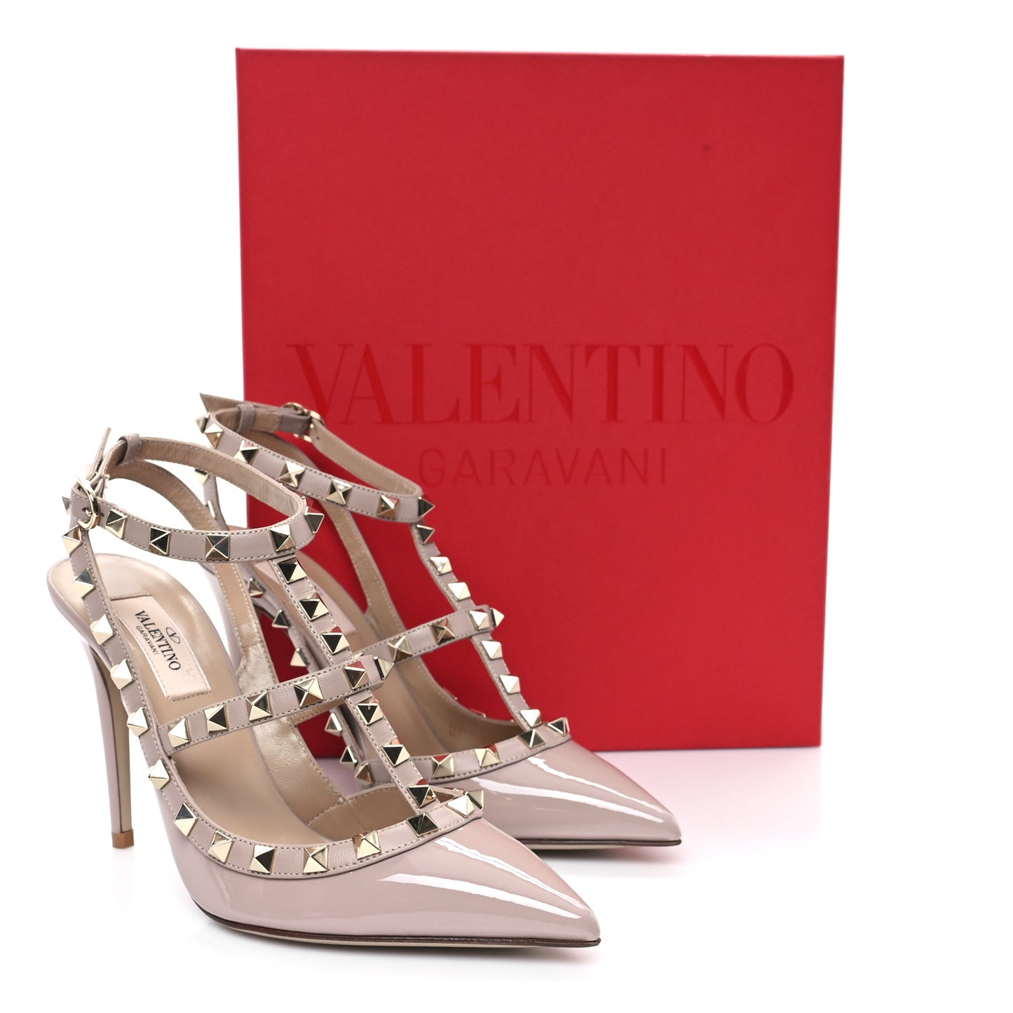 Patent Nappa Rockstud Ankle Strap 100mm Pumps 37.5 Poudre