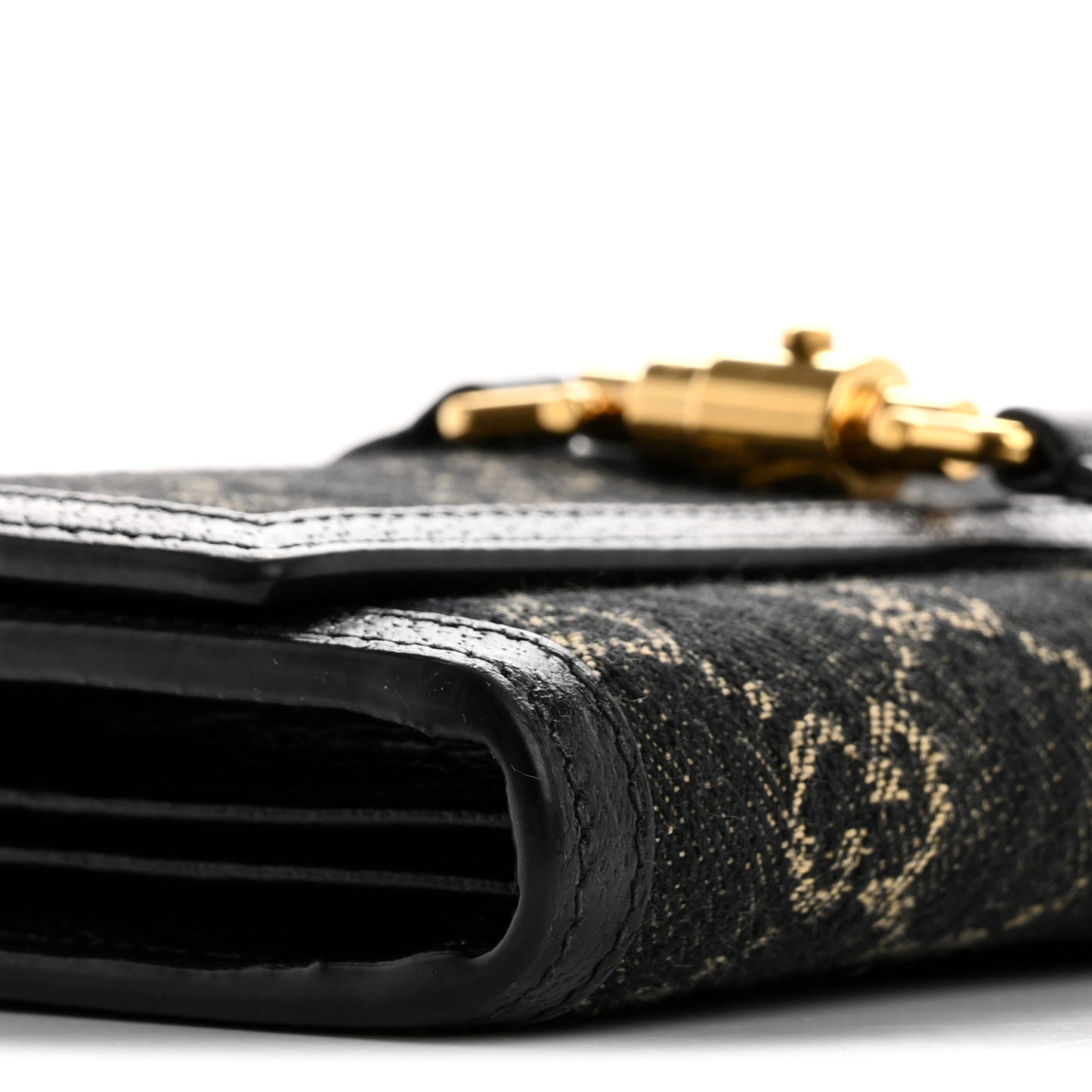 Jacquard Black Denim GG Monogram Textured Dollar Calfskin Jackie 1961 Chain Wallet Black Ivory