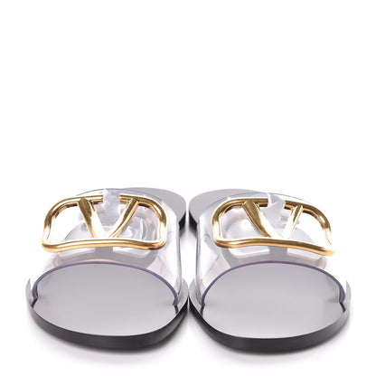 Valentino Garavani PVC Transparent Vlogo Flat Slide Sandals 39 Black 2 of 8