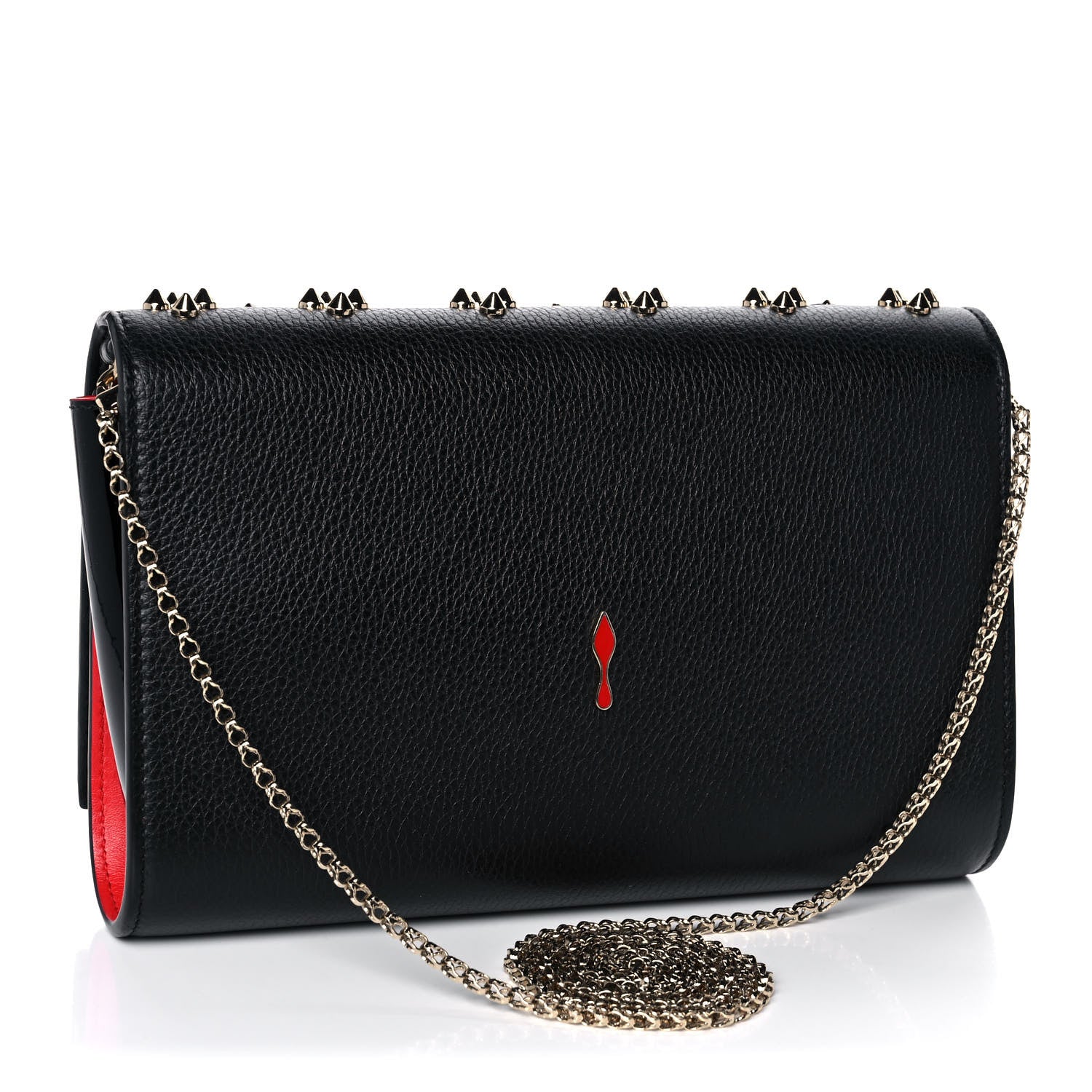 Christian Louboutin Grained Calfskin Spikes Loubinthesky Paloma Wallet On Chain Black Multimetal 3 of 17
