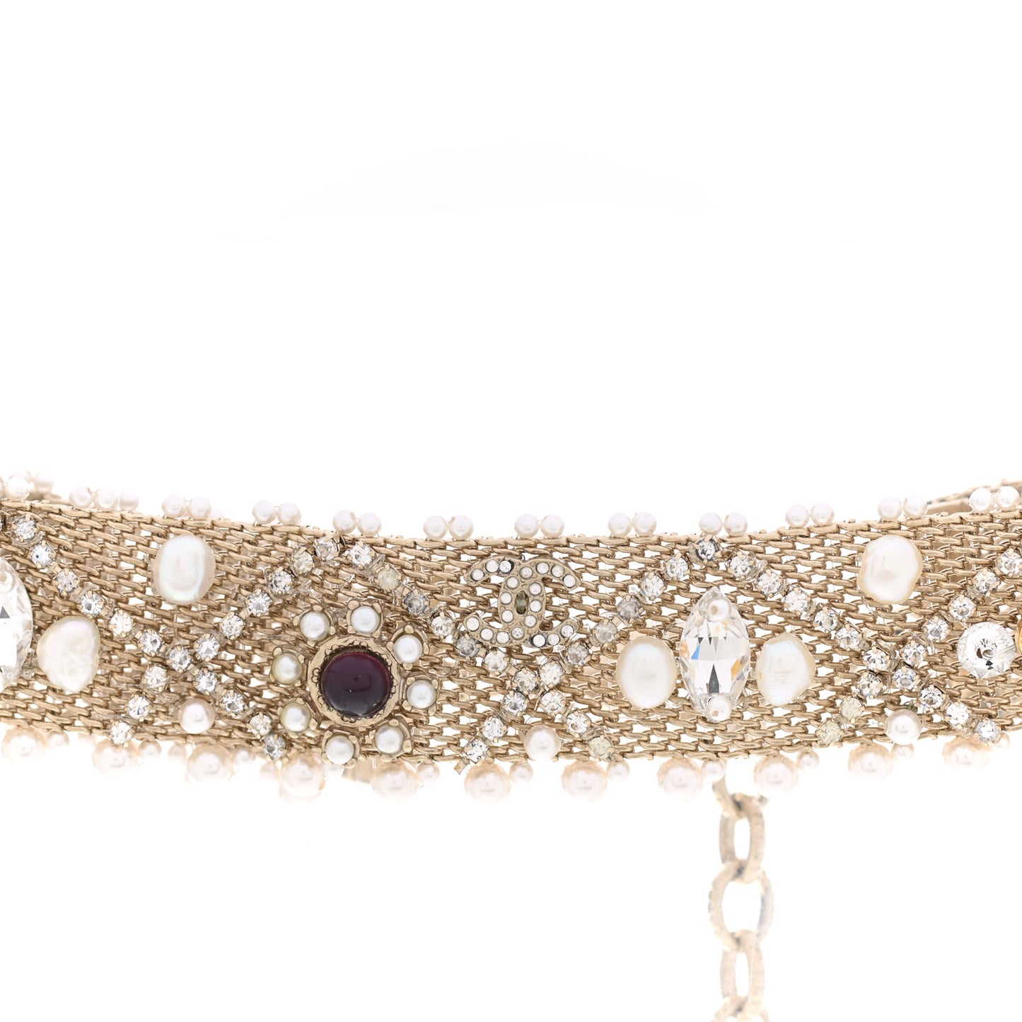 Crystal Pearl CC Choker Necklace Gold