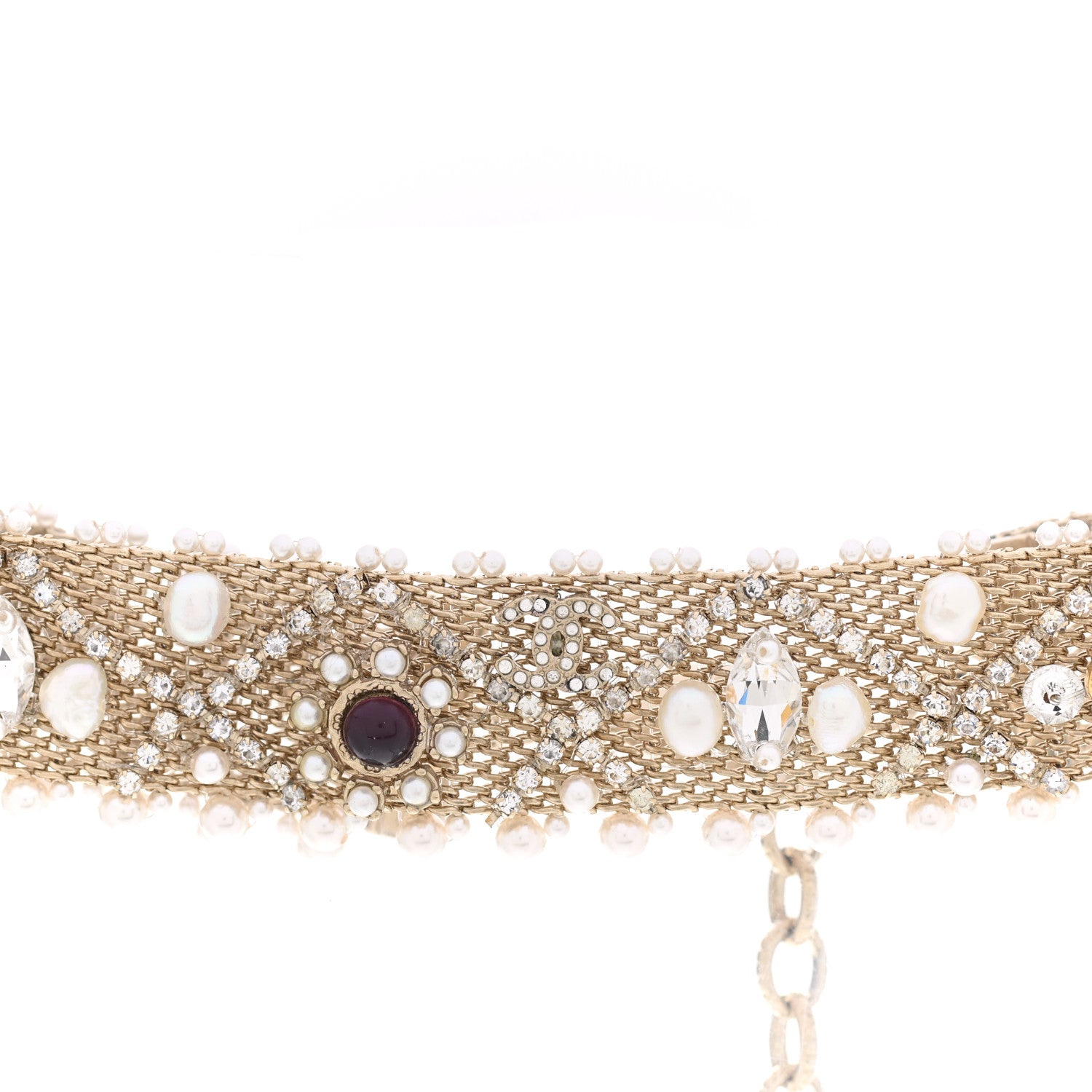 Chanel Crystal Pearl CC Choker Necklace Gold 3 of 4