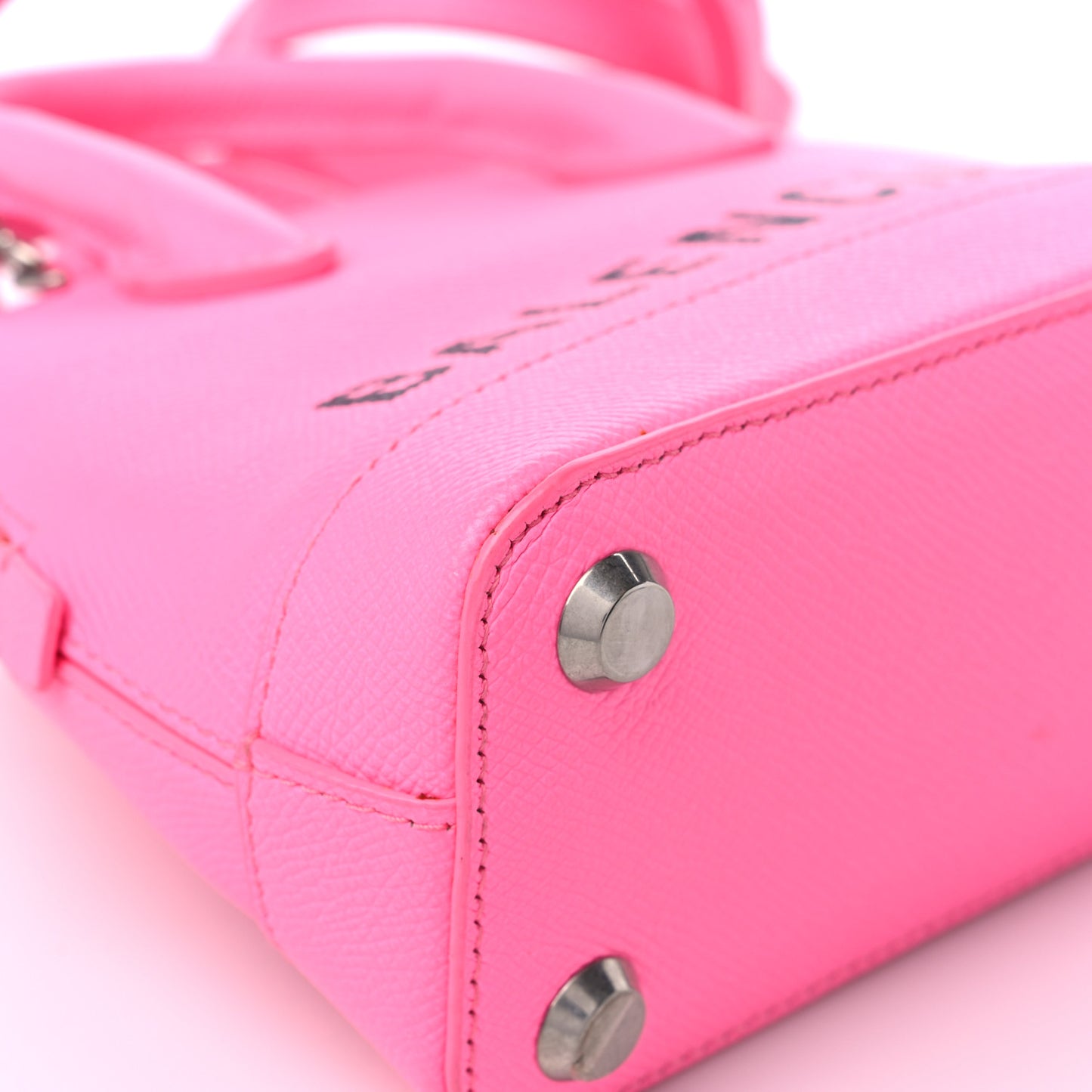 Signature Grained Calfskin Logo XXS Ville Top Handle Bag Acid Pink Black