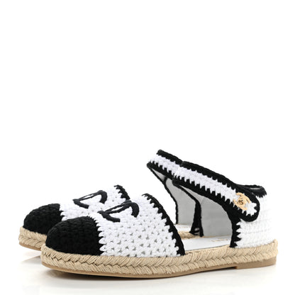 Chanel Braided Knit Cap Toe CC Ankle Strap Espadrilles 40 White Black 3 of 9