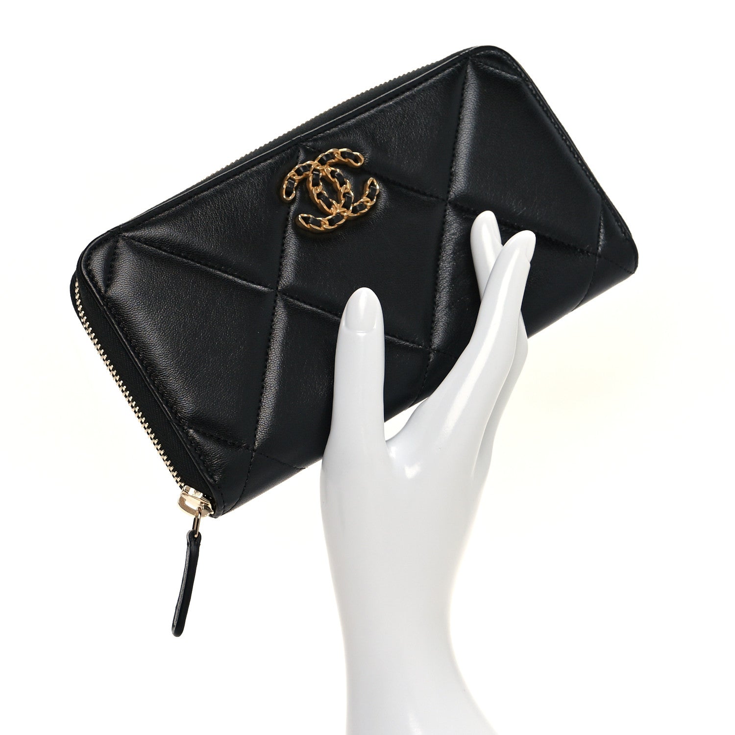 Chanel Lambskin Quilted Chanel 19 Long Zipped Around Wallet Black 2 of 13