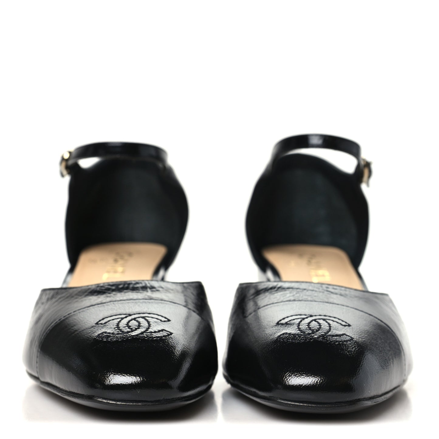 Shiny Lambskin CC Cap Toe Mary Janes Pumps 40 Black