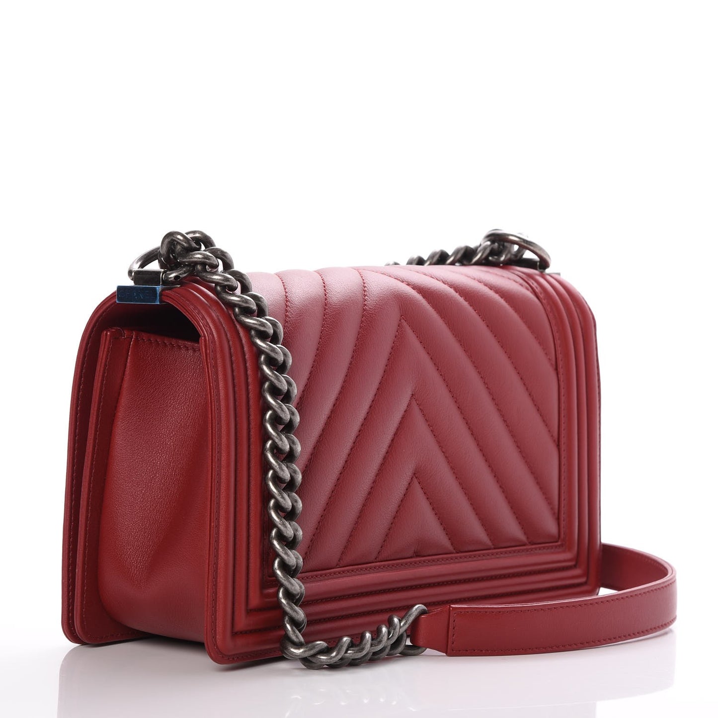 Calfskin Chevron Quilted Medium Boy Flap Red