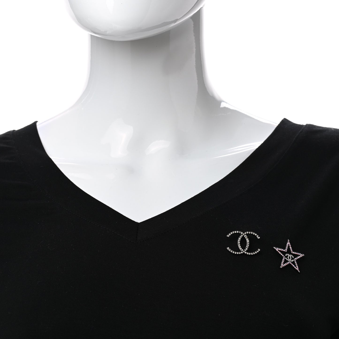 Crystal CC Star Pin Brooch Set Silver