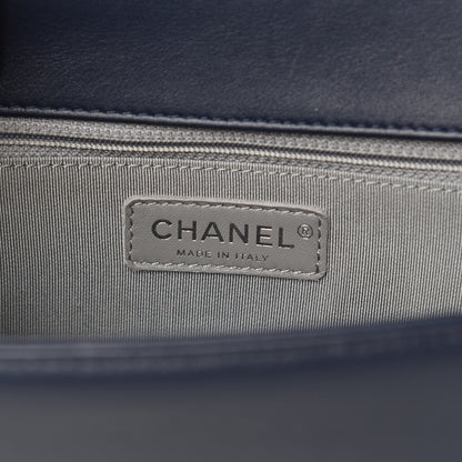 Chanel Calfskin Chevron Quilted New Medium Boy Flap Dark Navy Blue 6 of 14