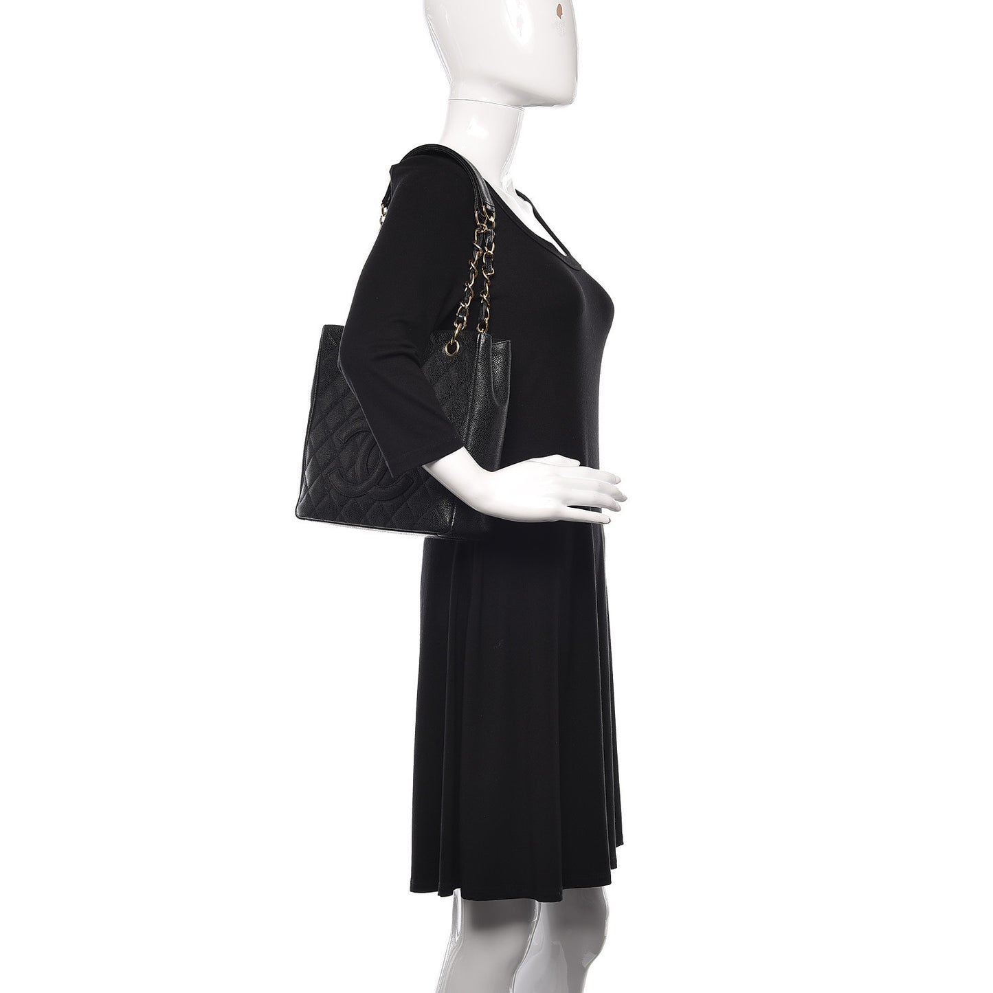 Caviar Quilted Petit Shopping Tote PST Black