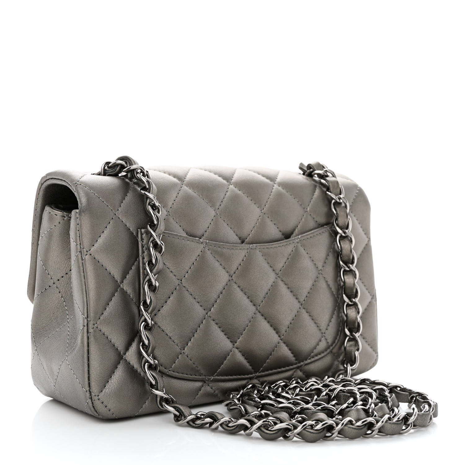 Chanel Metallic Lambskin Quilted Mini Rectangular Flap Ruthenium 3 of 11