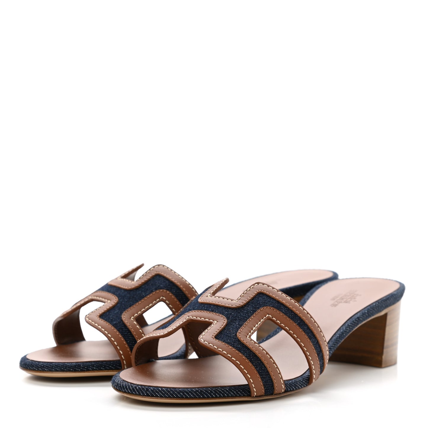 Calfskin Denim Oasis Sandals 35 Bleu Brut Gold
