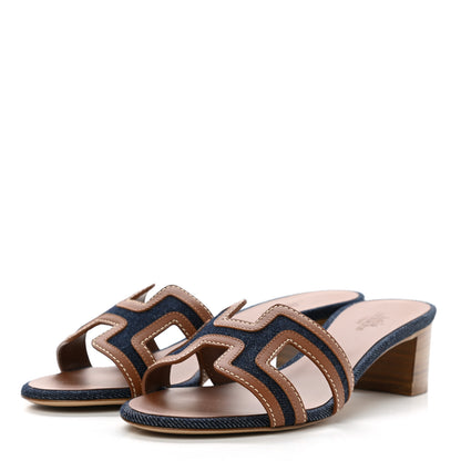 Hermes Calfskin Denim Oasis Sandals 35 Bleu Brut Gold 3 of 9