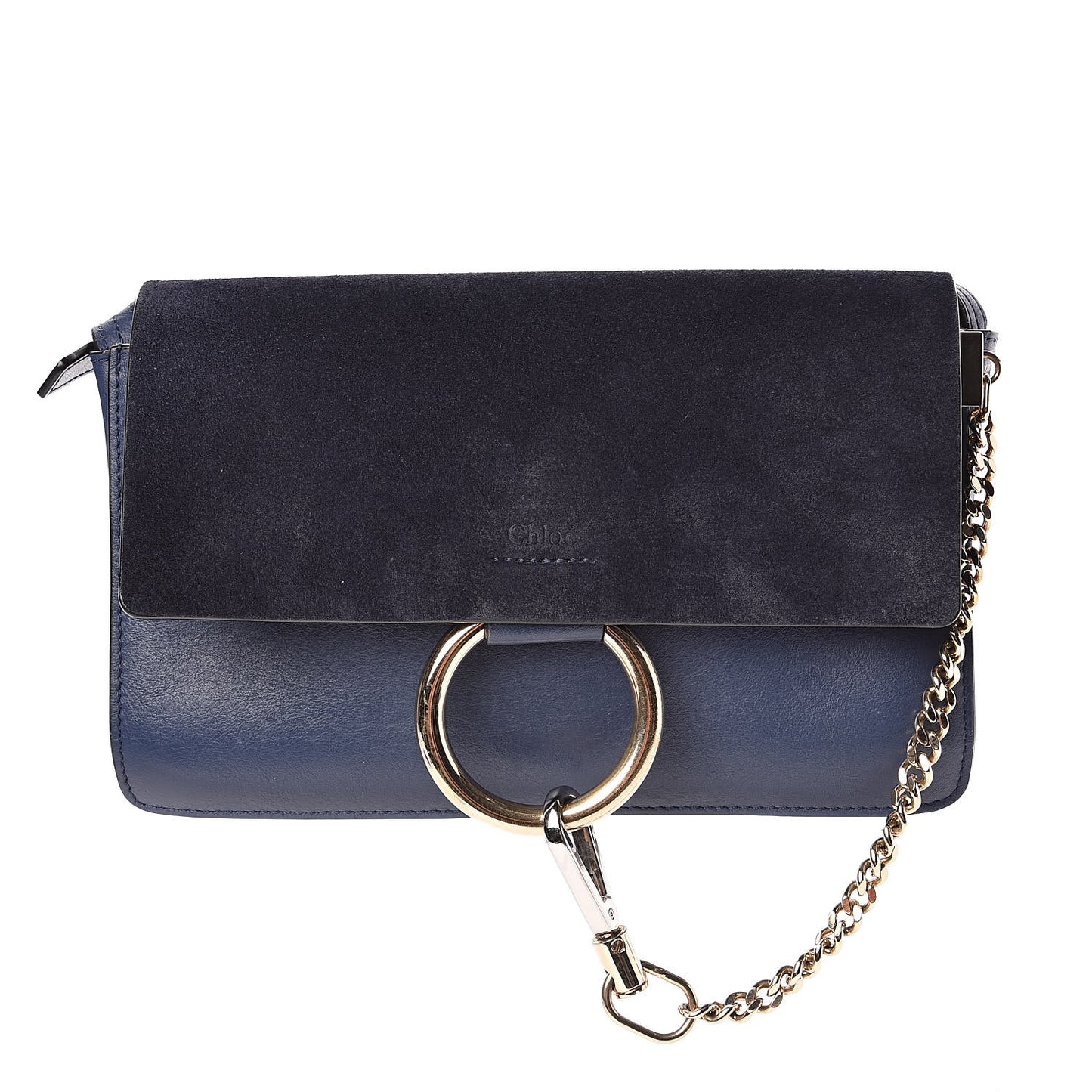 Suede Calfskin Small Faye Shoulder Bag Denim Blue