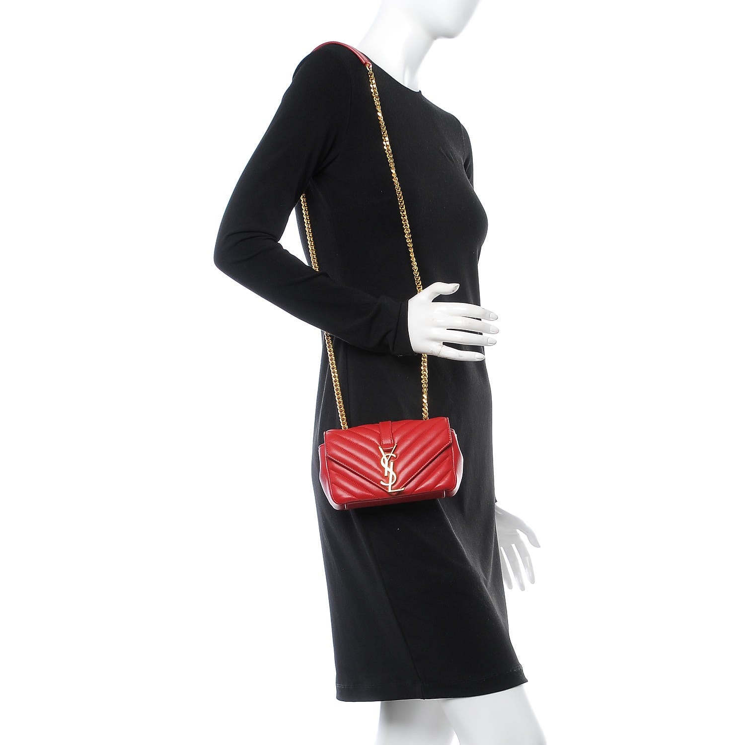 Saint Laurent Calfskin Matelasse Chevron Classic Monogram Baby Chain Bag Red 2 of 8