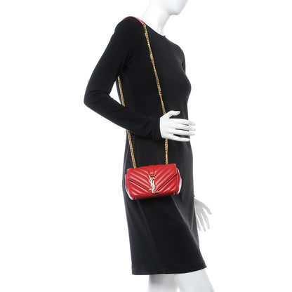 Saint Laurent Calfskin Matelasse Chevron Classic Monogram Baby Chain Bag Red 2 of 8