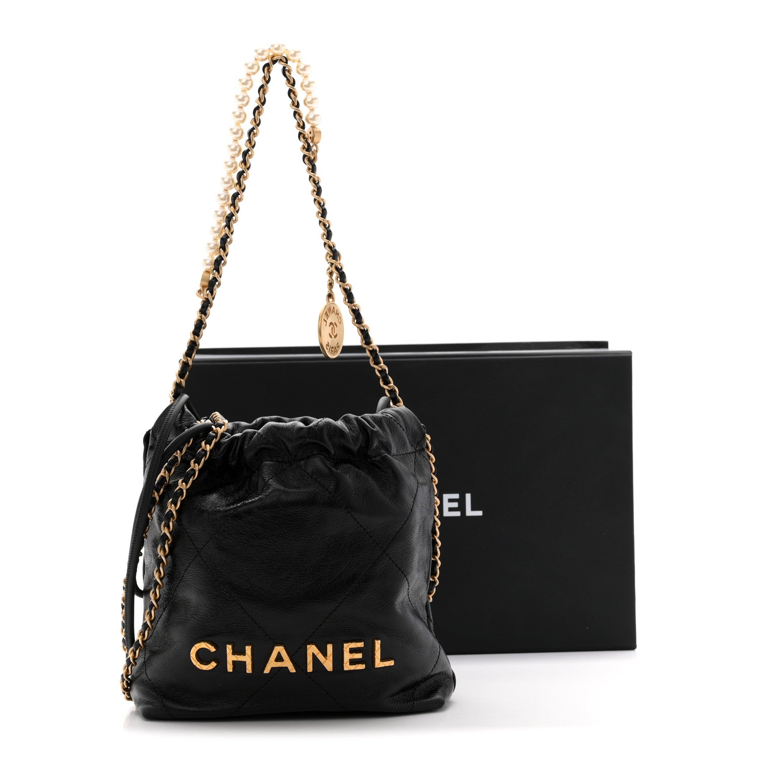 Chanel Shiny Crumpled Calfskin Quilted Pearl Mini Chanel 22 Black 12 of 12
