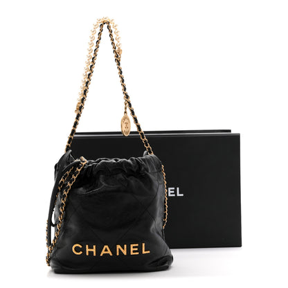 Chanel Shiny Crumpled Calfskin Quilted Pearl Mini Chanel 22 Black 12 of 12