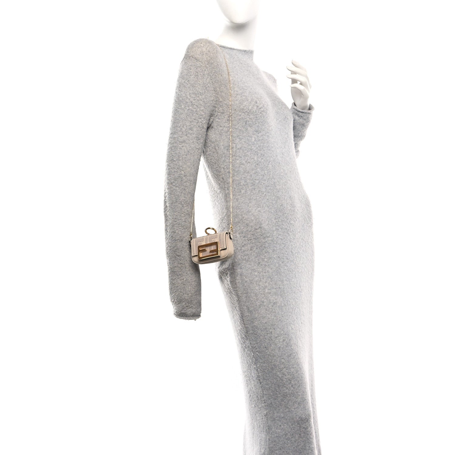 Fendi Canvas Vitello King FF Embroidered Nano Maxi Buckle Baguette Charm Nuvola 2 of 10