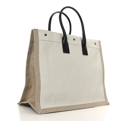 Saint Laurent Linen Calfskin Rive Gauche Tote Optic White 3 of 8
