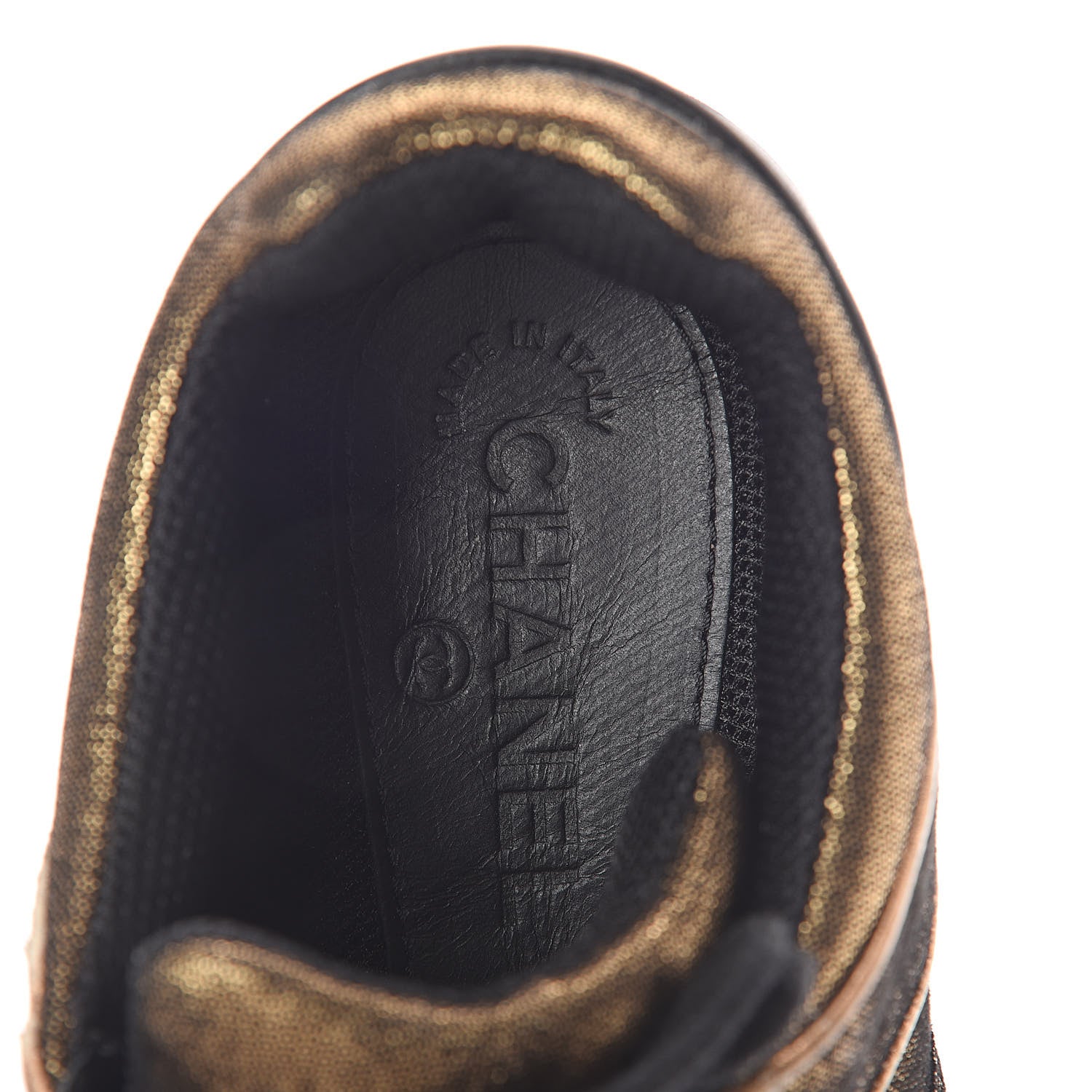Chanel Metallic Fabric Calfskin Womens CC Sneakers 38 Golden Brown 5 of 8