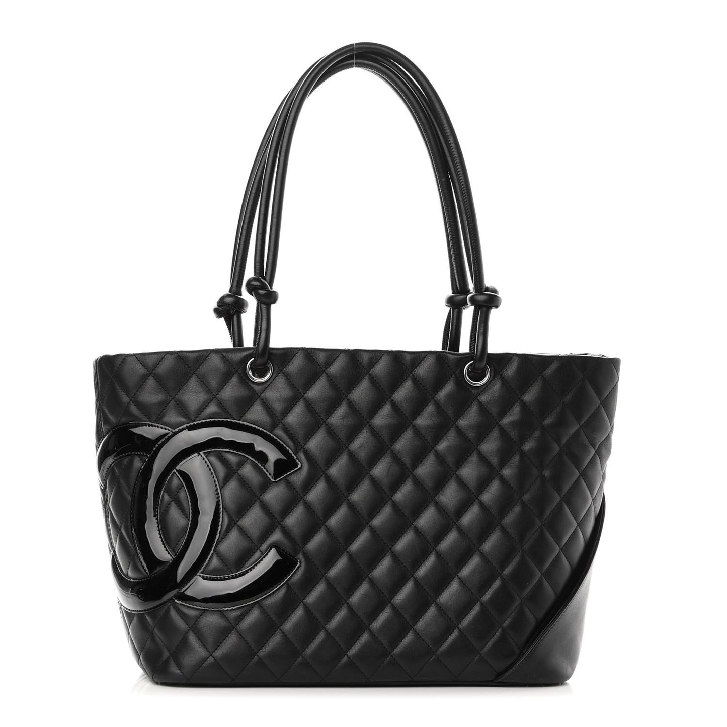 Calfskin Quilted Large Cambon Tote Black