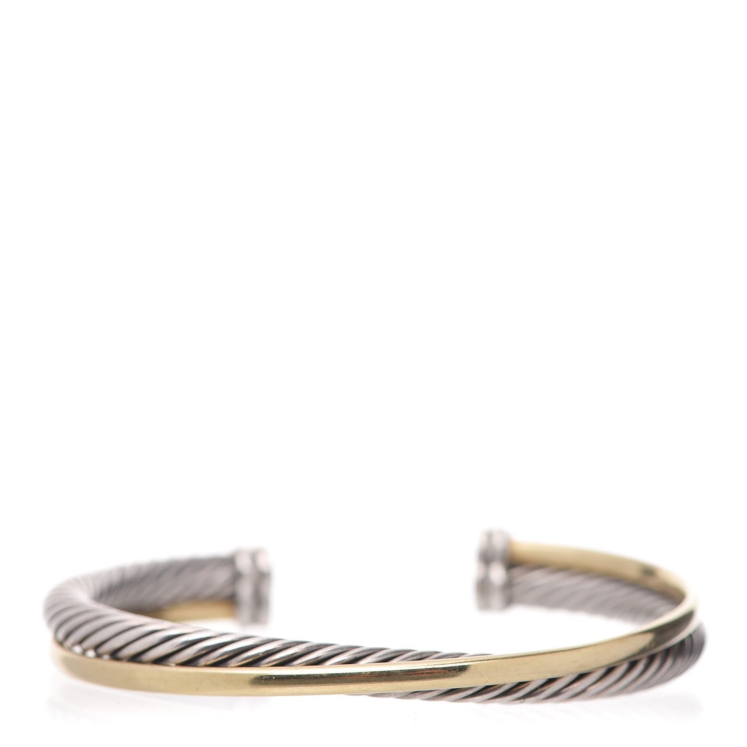 David Yurman Sterling Silver 18K Yellow Gold 5mm Crossover Cuff Bracelet 1 of 5