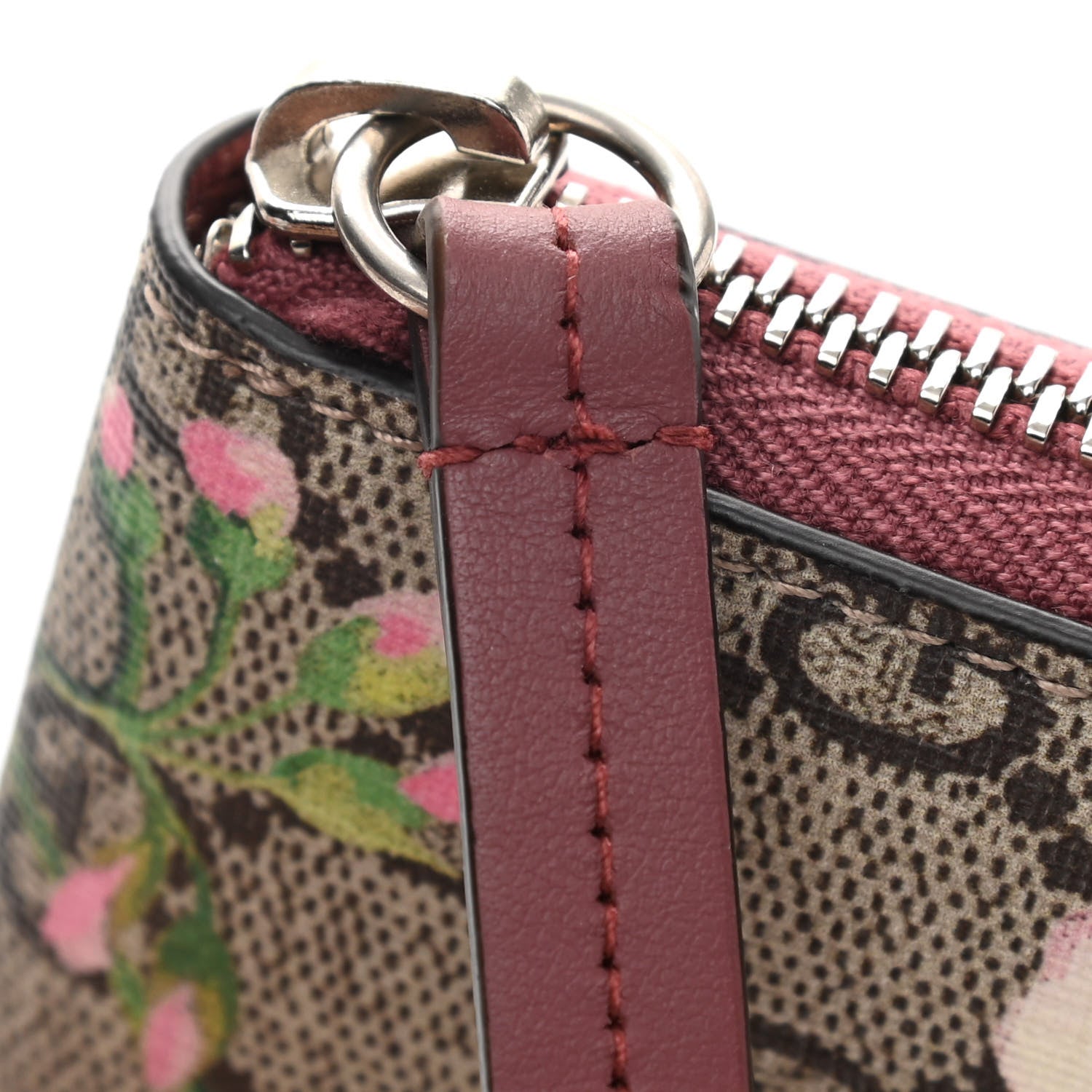 Gucci GG Supreme Monogram Blooms Zip Around Card Case Wallet Beige Multicolor Dry Rose 8 of 8