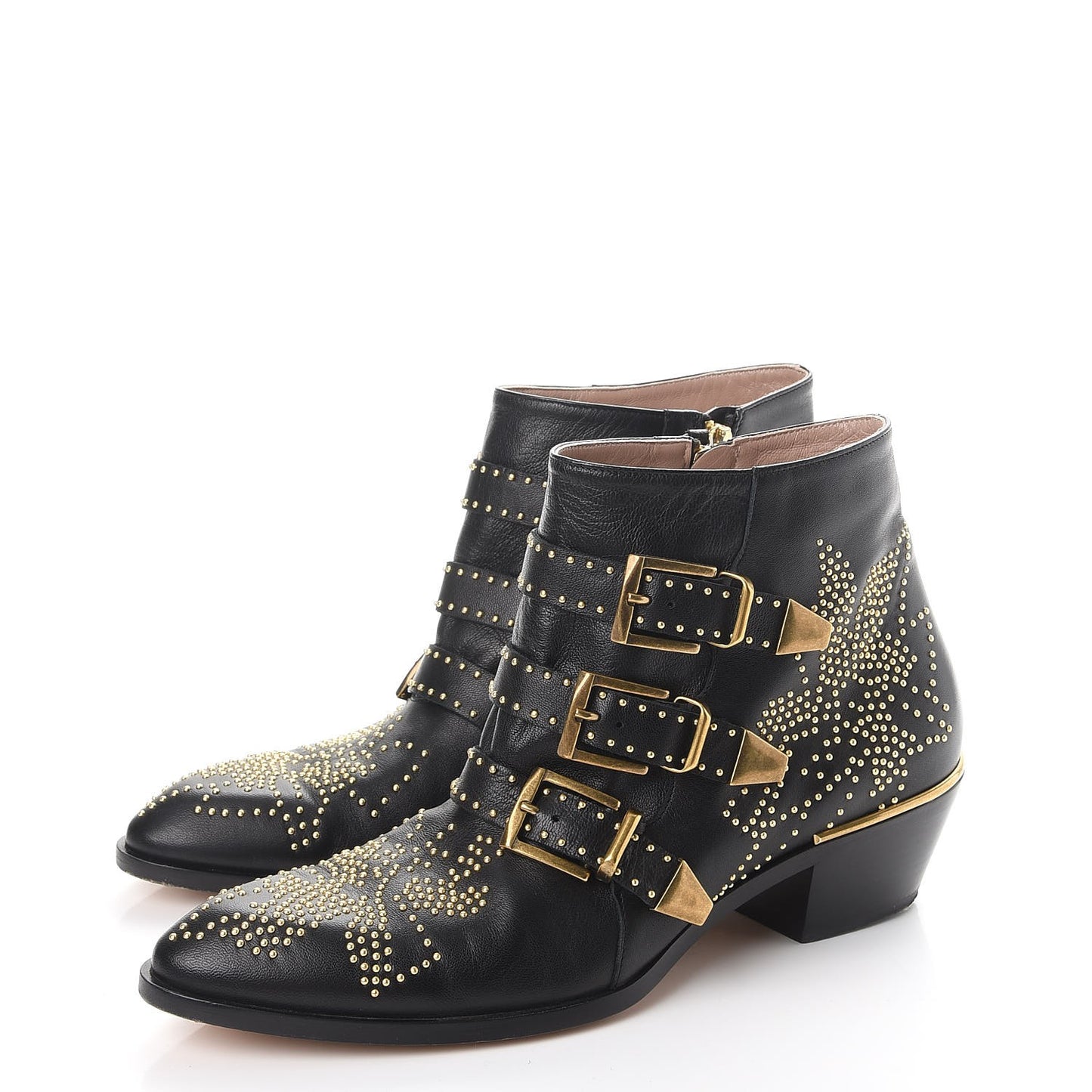 Nappa Sheepskin Studded Susanna Ankle Boots 40 Black Gold