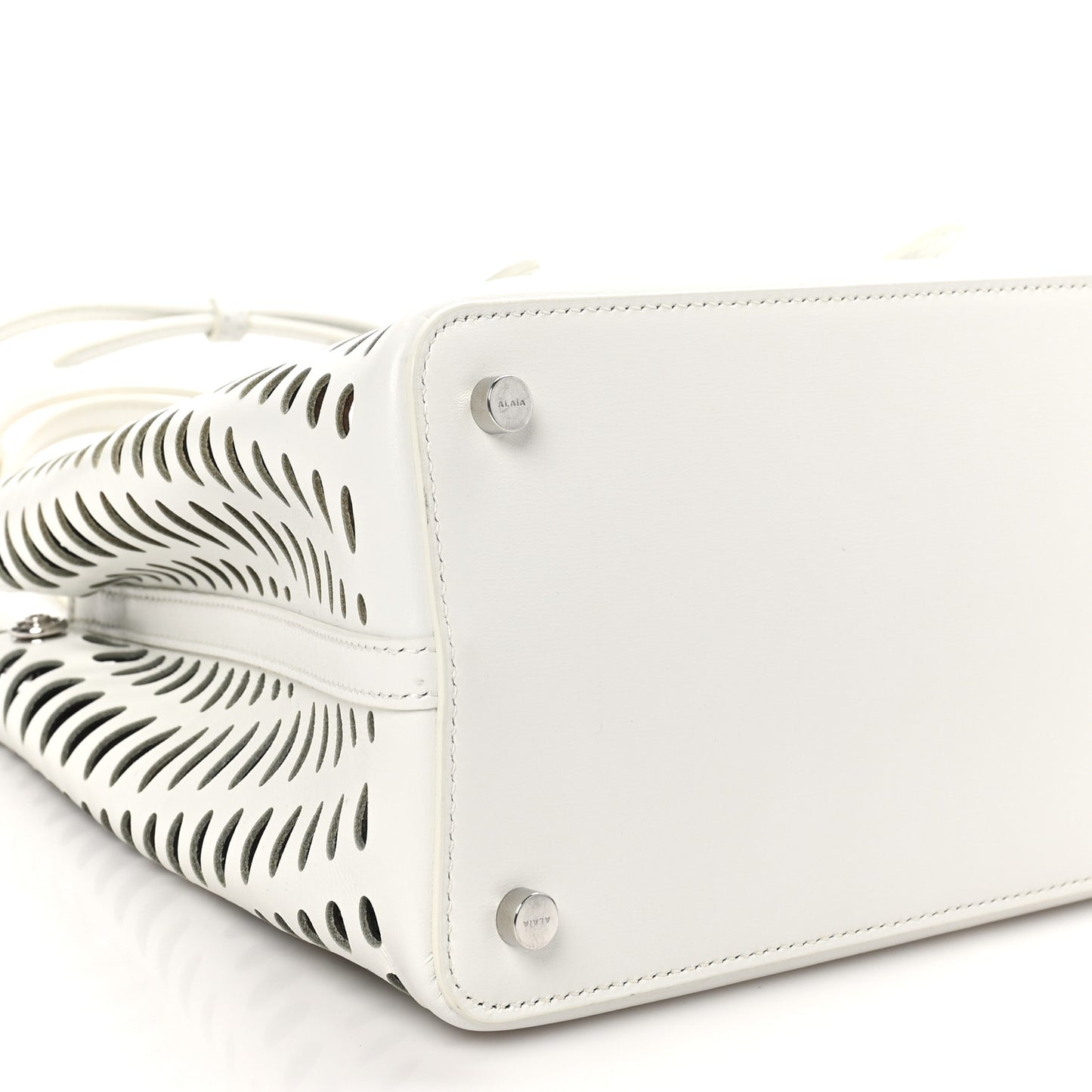 Calfskin Laser Cut Mina 25 Bag White