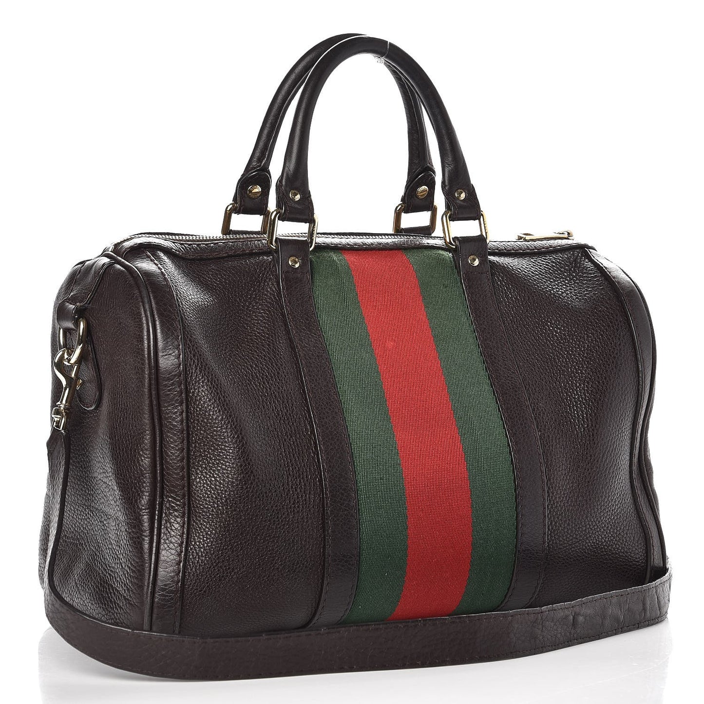 Calfskin Vintage Web Medium Boston Dark Brown