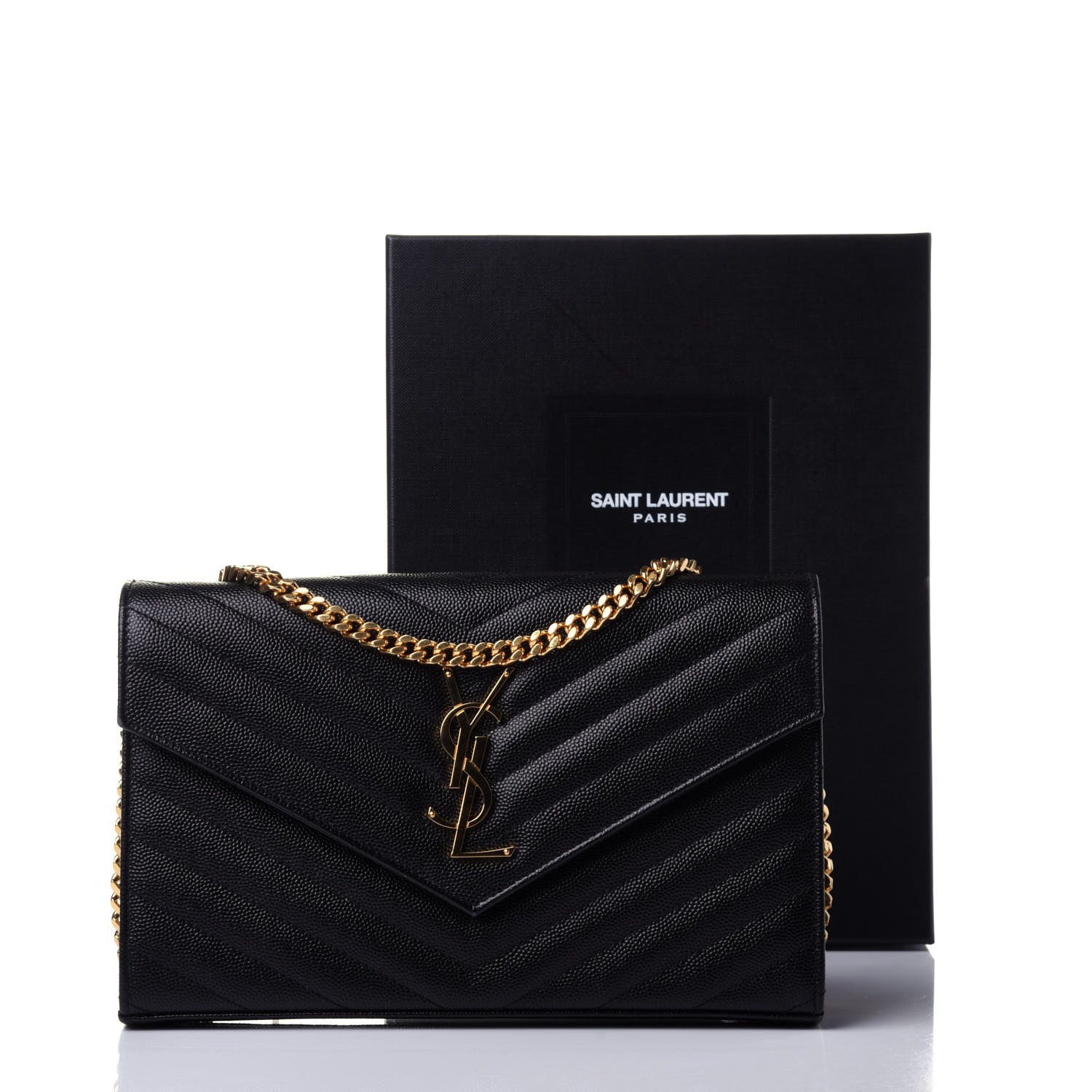 Saint Laurent Grain De Poudre Matelasse Chevron Monogram Chain Wallet Black 11 of 11