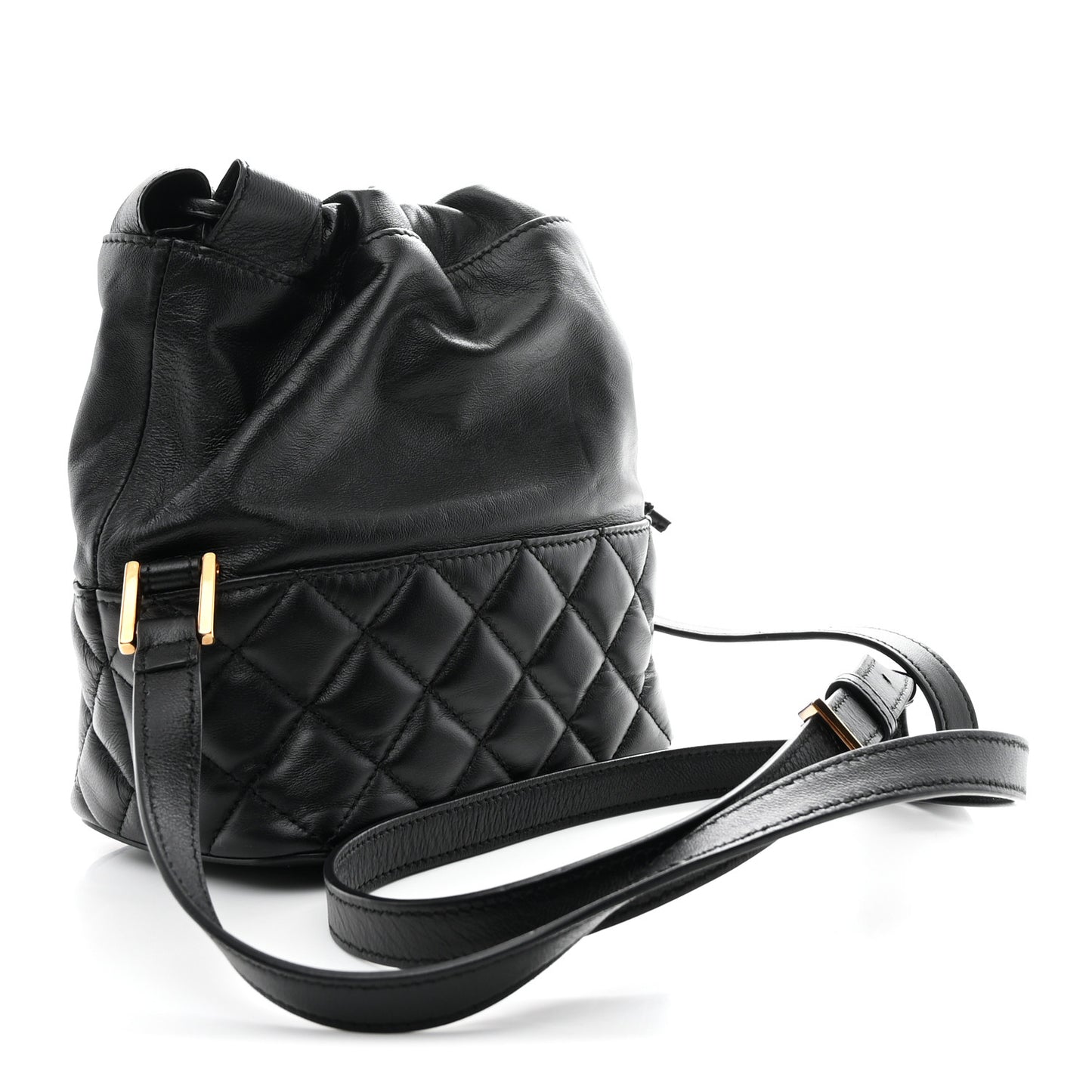 Nappa Quilted Medusa Bucket Bag Black