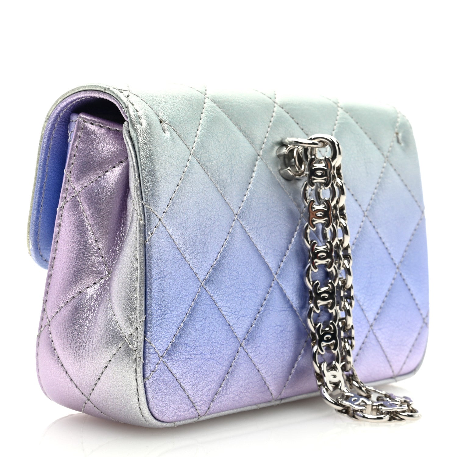 Chanel Gradient Metallic Calfskin Quilted Clutch Silver Blue Yellow Purple 3 of 10