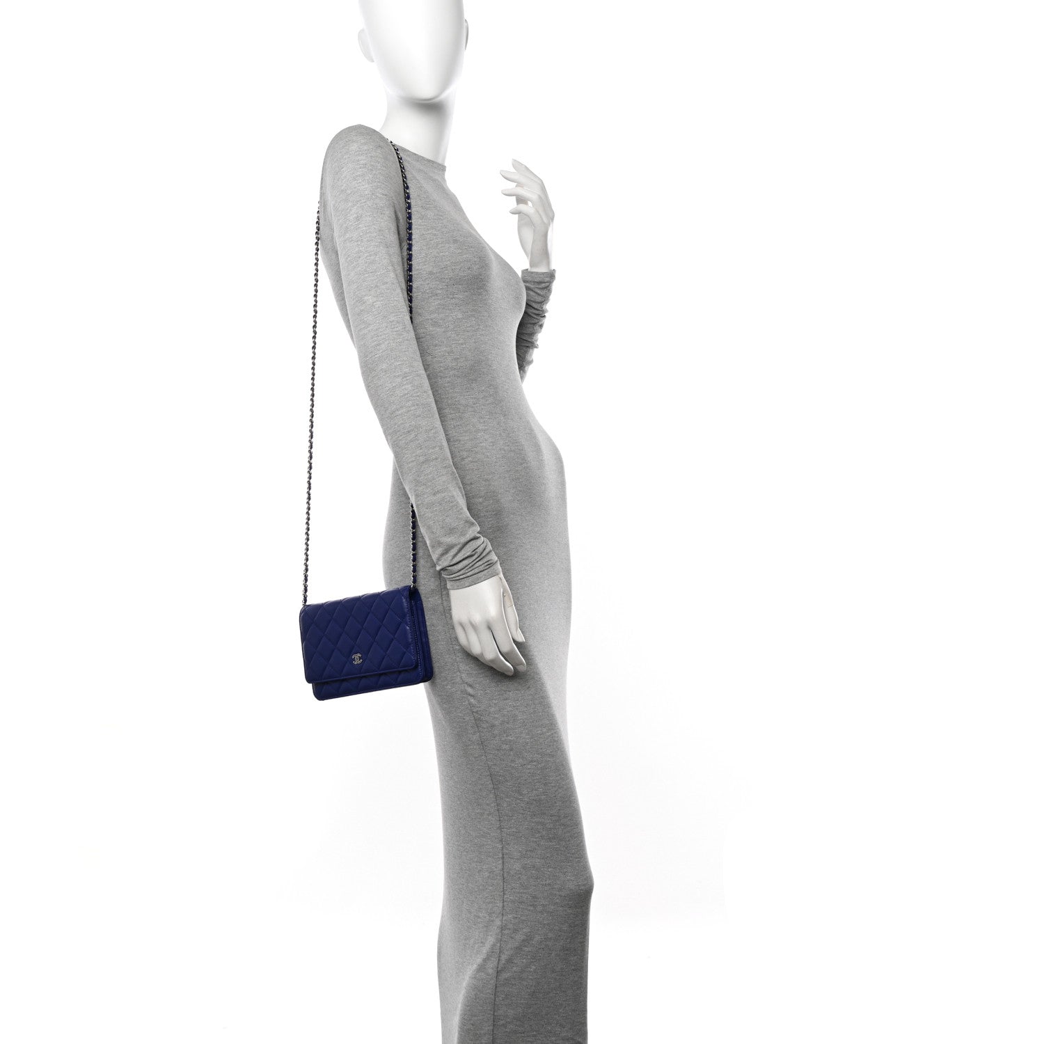 Chanel Lambskin Quilted Wallet On Chain WOC Blue Blue 2 of 12