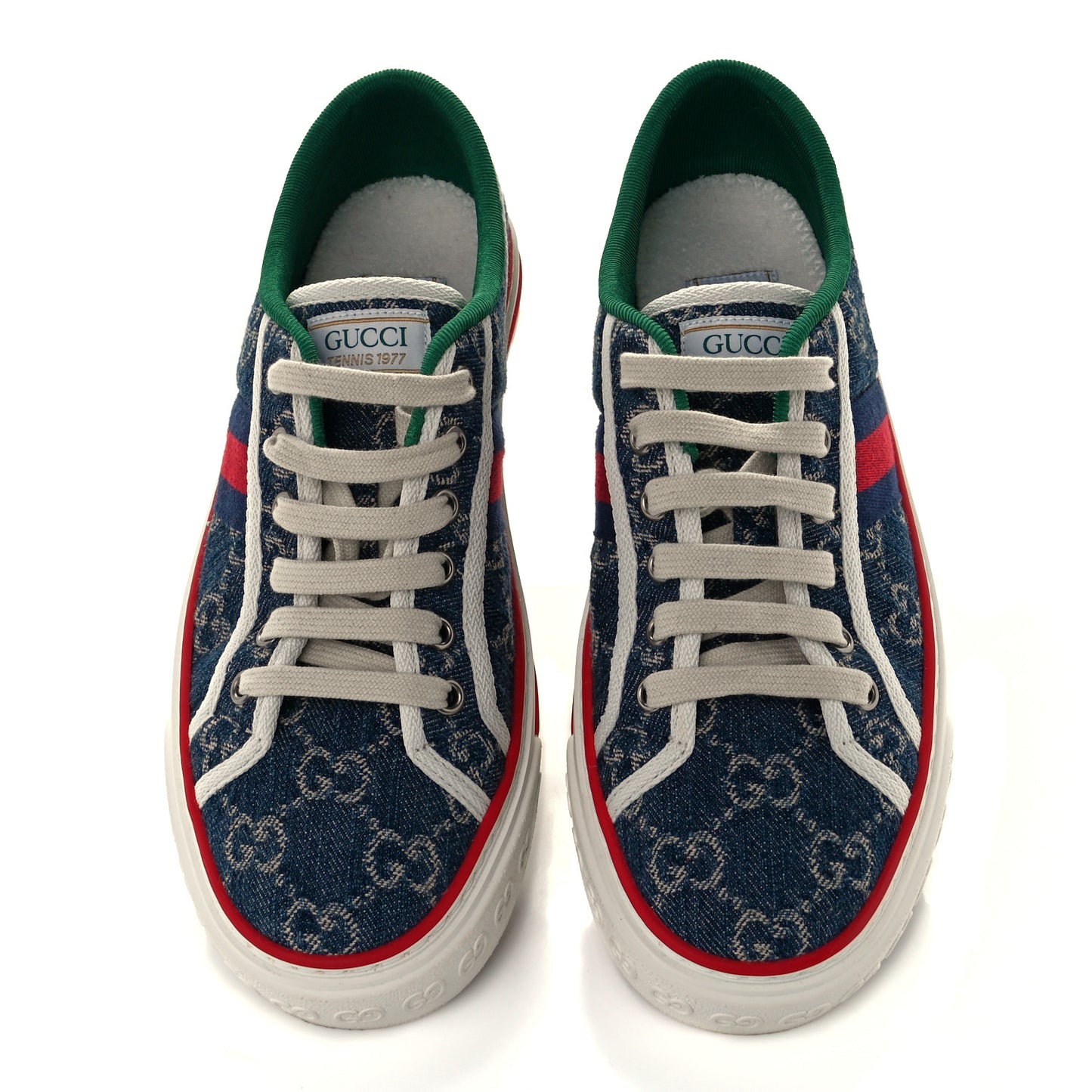 New Denim GG Monogram Web Womens 1977 Tennis Sneakers 38 Blue Tea Mystic White