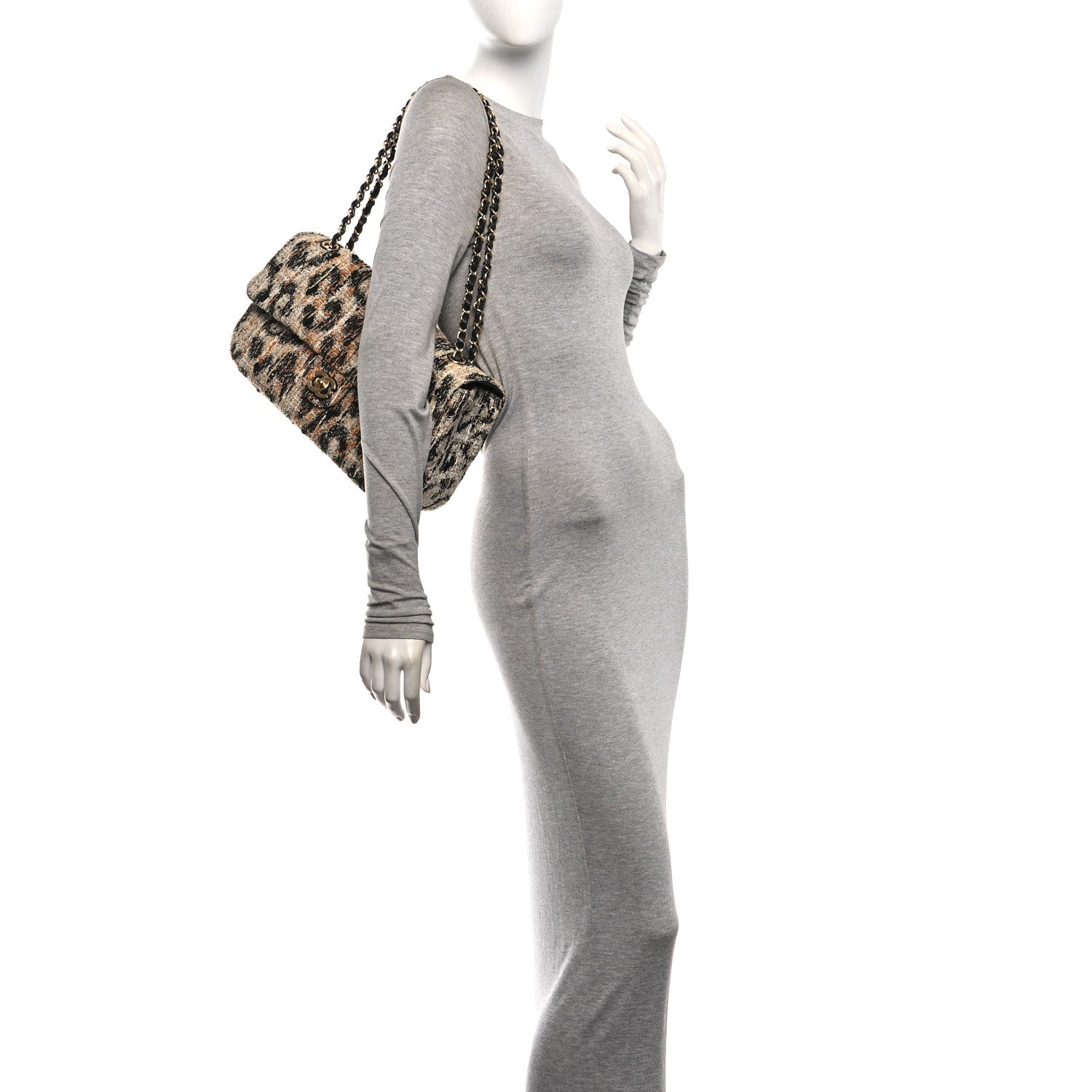 Chanel Tweed Mixed Fibers Leopard Print Small Souplissimo Maxi Flap Brown Black White 2 of 11