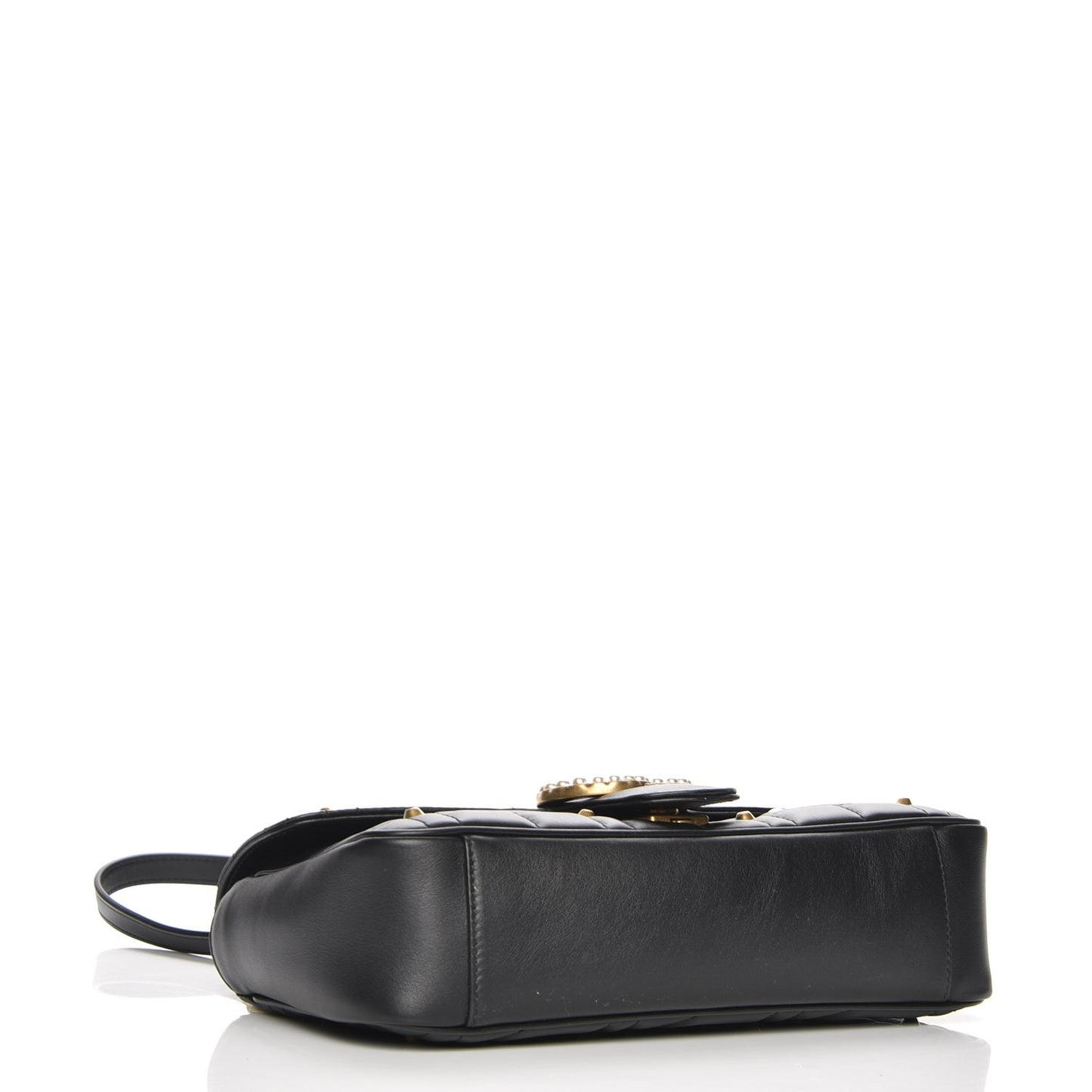 Calfskin Matelasse Studded Small Pearly GG Marmont Shoulder Bag Black