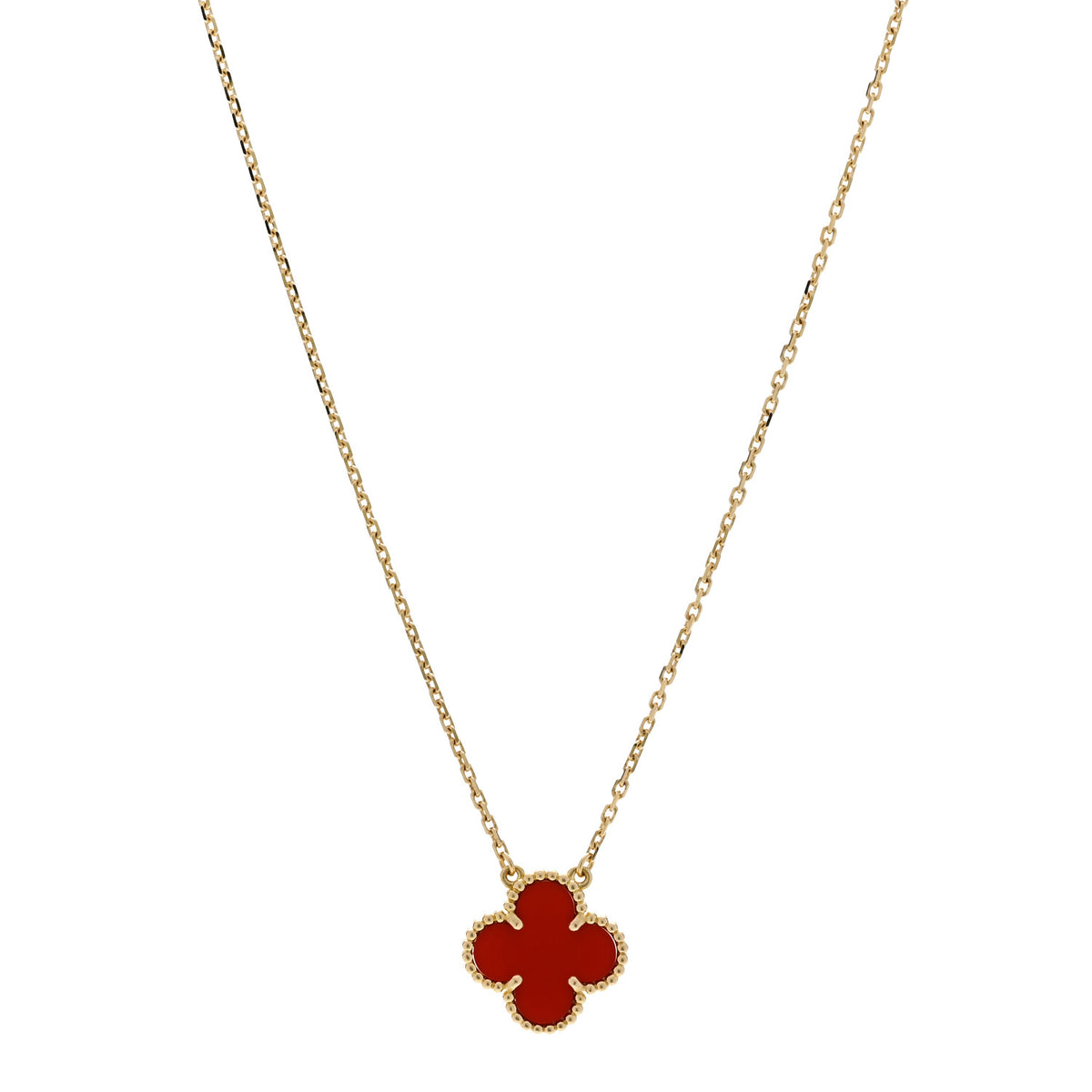 18K Yellow Gold Carnelian Vintage Alhambra Pendant Necklace