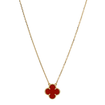 Van Cleef & Arpels 18K Yellow Gold Carnelian Vintage Alhambra Pendant Necklace 1 of 5